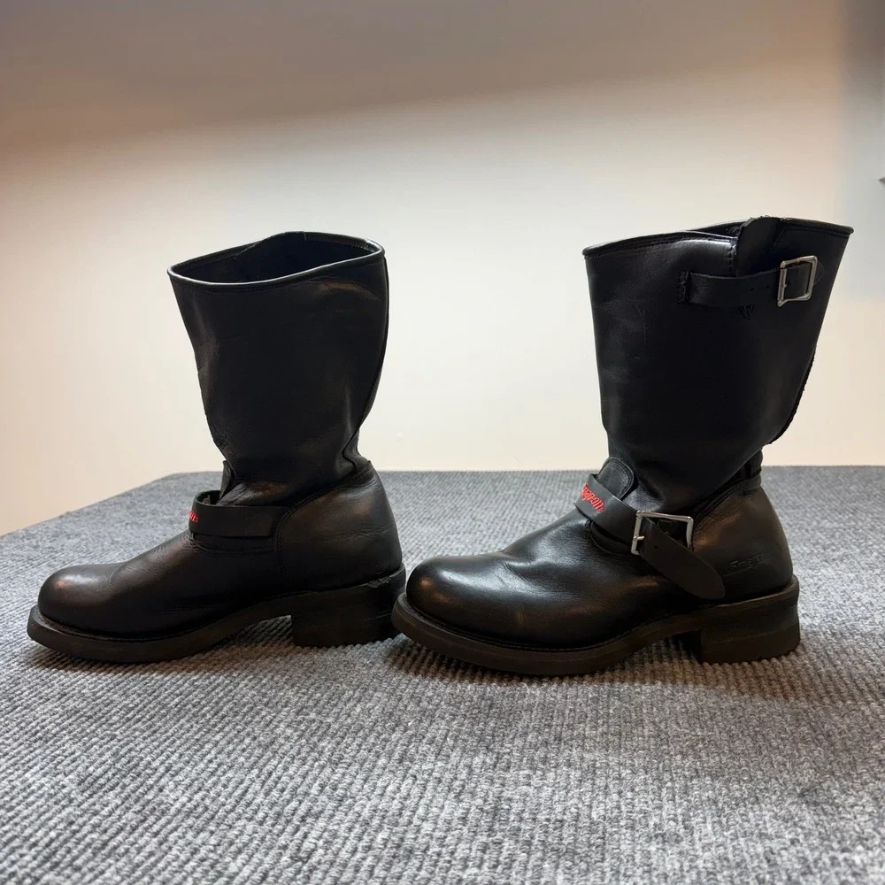 Snap On Leather Motorcycle Boots Mens 11 Black Biker Collector Logo Harness